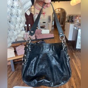 Black leather Coach Zoe hobo shoulder bag